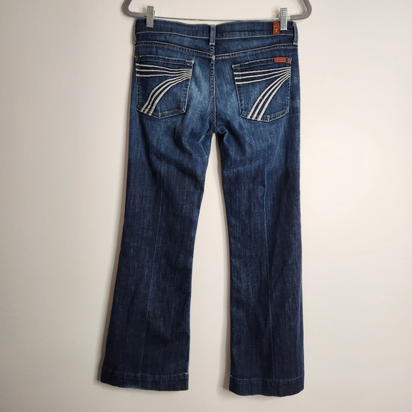 7 for all Mankind Dojo Mid Rise Dark Wash Flare Hem Jeans Size 28 X 28 L - Picture 7 of 15
